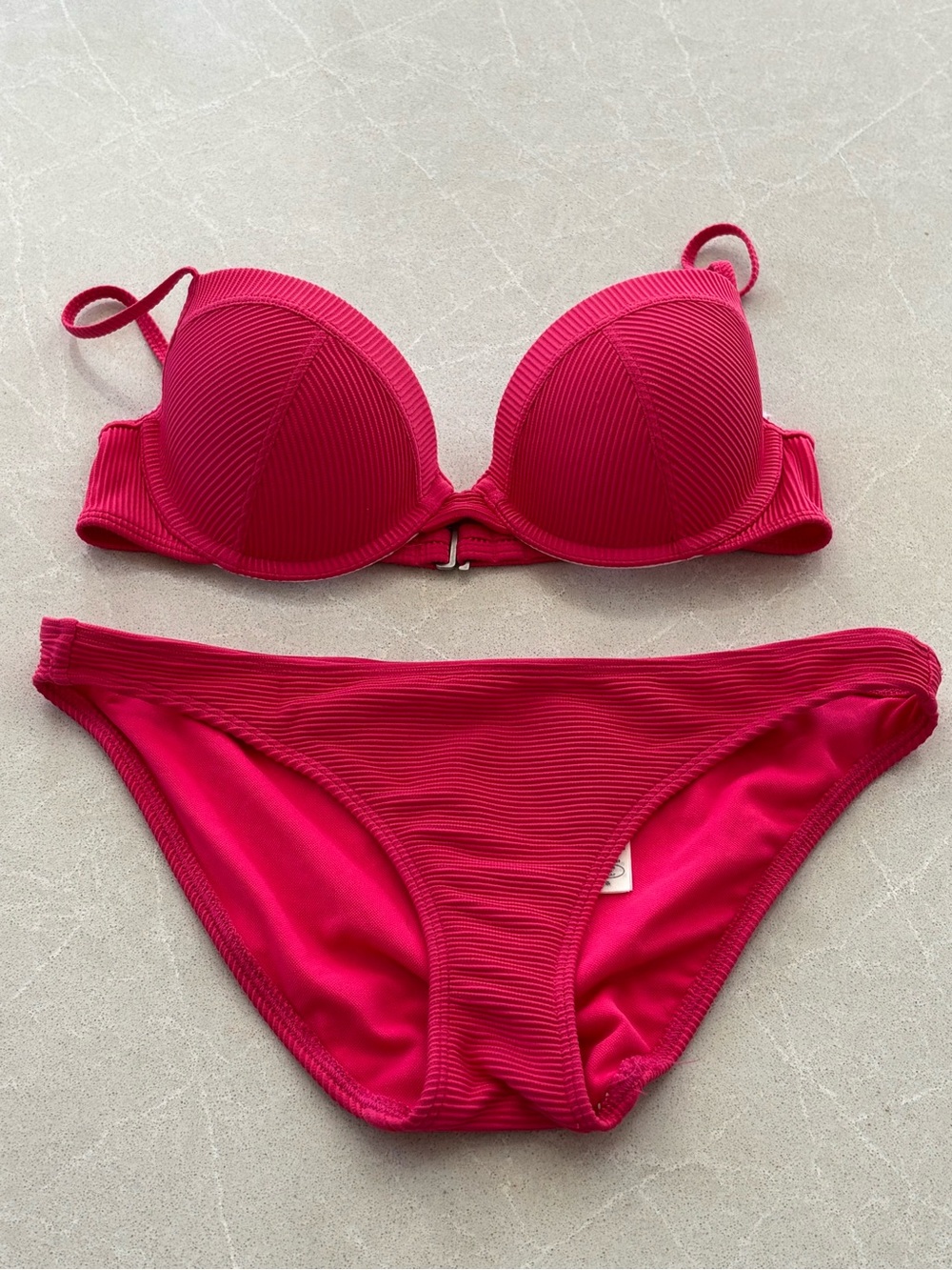 Abercrombie & Fitch Women's Pink Ribbed Bikini Set Bra 34B Top Classic Bottom S